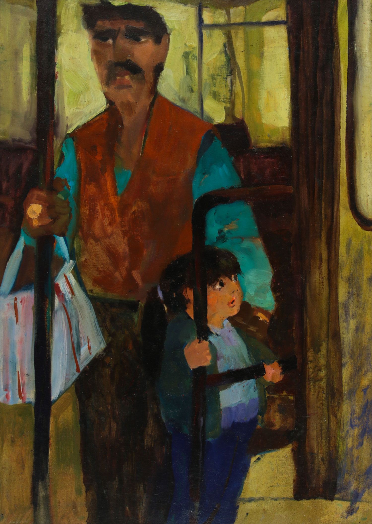 ON THE BUS HOME by George Campbell RHA RUA at Ross's Online Art Auctions