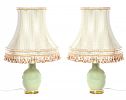 PAIR OF GREEN PORCELAIN TABLE LAMPS & SHADES at Ross's Online Art Auctions
