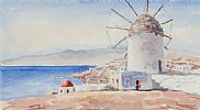GREEK ISLAND MILL by Greek School at Ross's Online Art Auctions