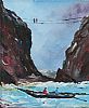 CROSSING THE CARRICK A REDE ROPE BRIDGE, COUNTY ANTRIM by Sean Lorinyenko at Ross's Online Art Auctions