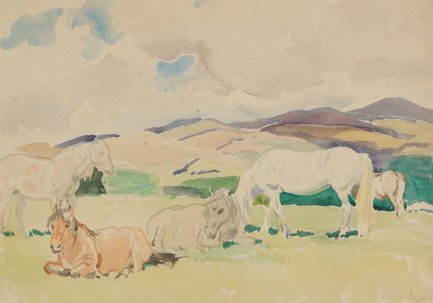 HORSES GRAZING IN THE GLENS by Charles McAuley at Ross's Online Art Auctions