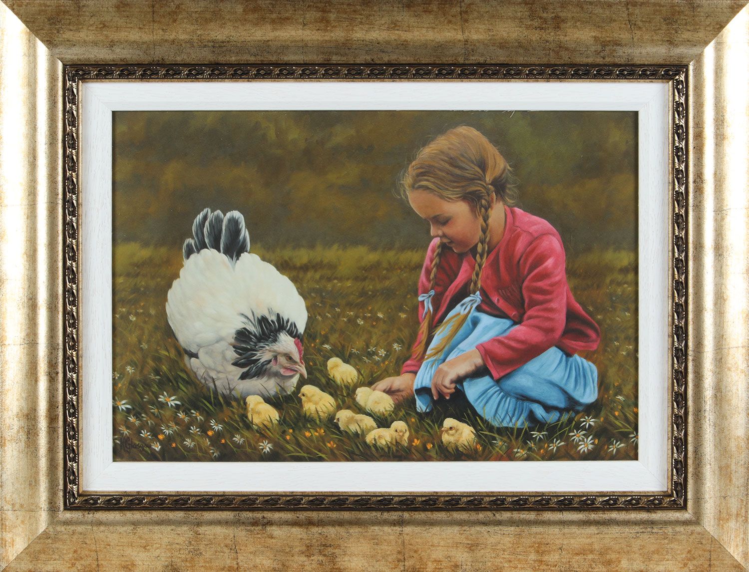 GIRL WITH CHICKS by Keith Glasgow at Ross's Online Art Auctions