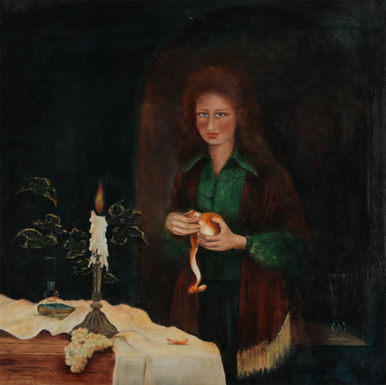 GIRL PEELING AN ORANGE by Alison G. Gifford at Ross's Online Art Auctions