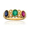18CT GOLD EMERALD, RUBY, SAPPHIRE & DIAMOND RING at Ross's Online Art Auctions