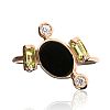 18CT ROSE GOLD ONYX, PERIDOT & DIAMOND RING at Ross's Online Art Auctions