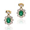 18CT GOLD EMERALD & DIAMOND DROP EARRINGS at Ross's Online Art Auctions