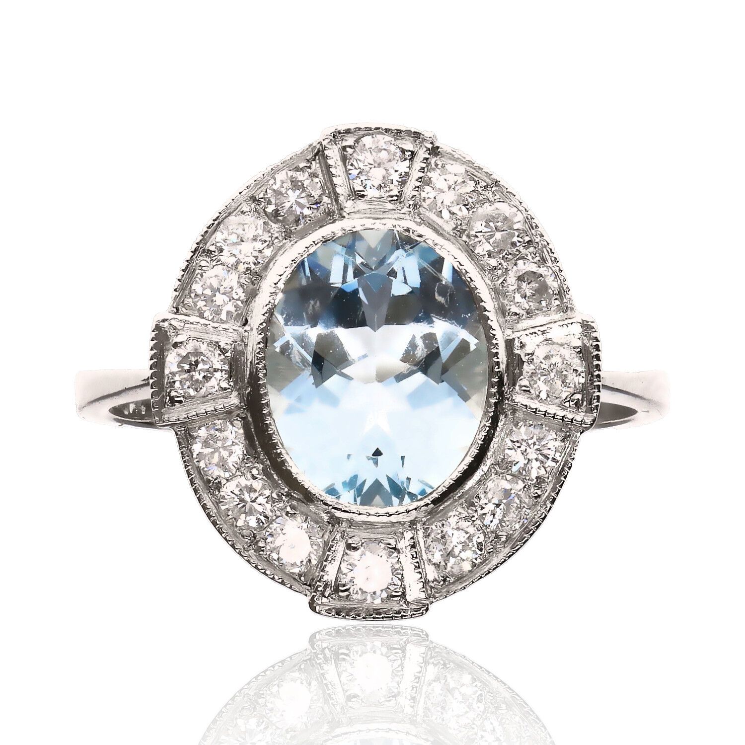 PLATINUM AQUAMARINE & DIAMOND RING at Ross's Online Art Auctions