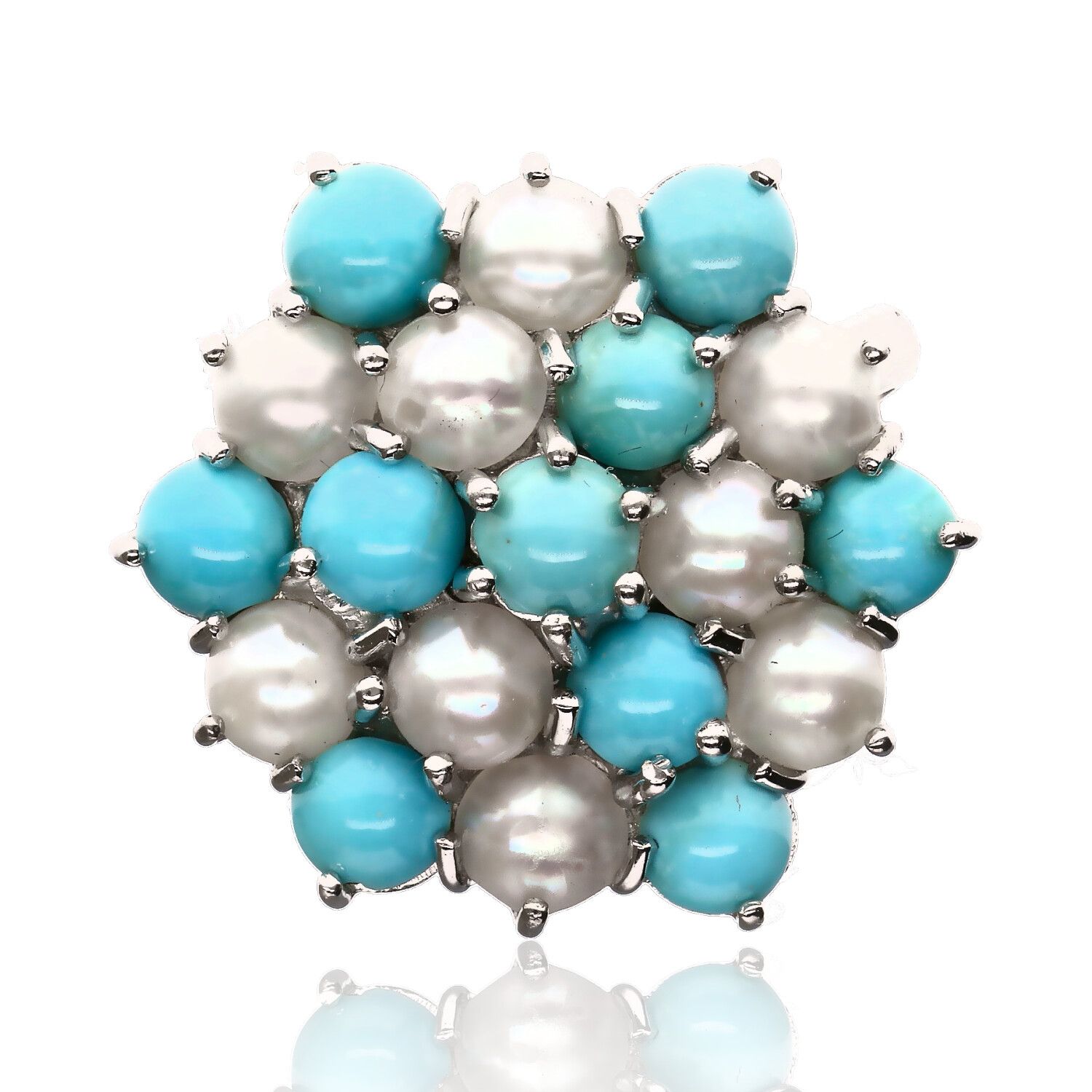 18CT WHITE GOLD TURQUOISE & PEARL RING at Ross's Online Art Auctions