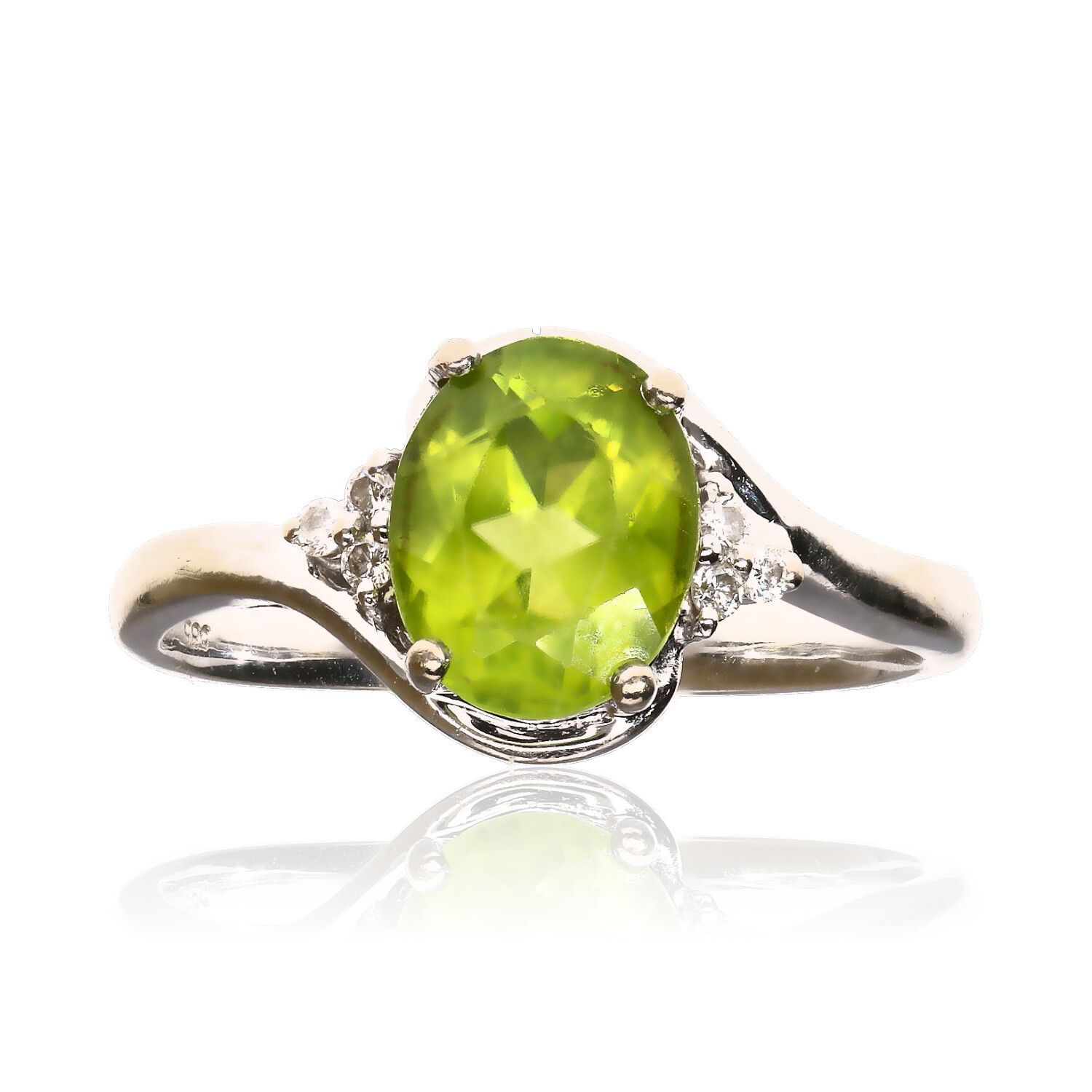 18CT WHITE GOLD PERIDOT & DIAMOND RING at Ross's Online Art Auctions