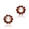 9CT GOLD RUBY & PEARL CLUSTER EARRINGS at Ross's Online Art Auctions