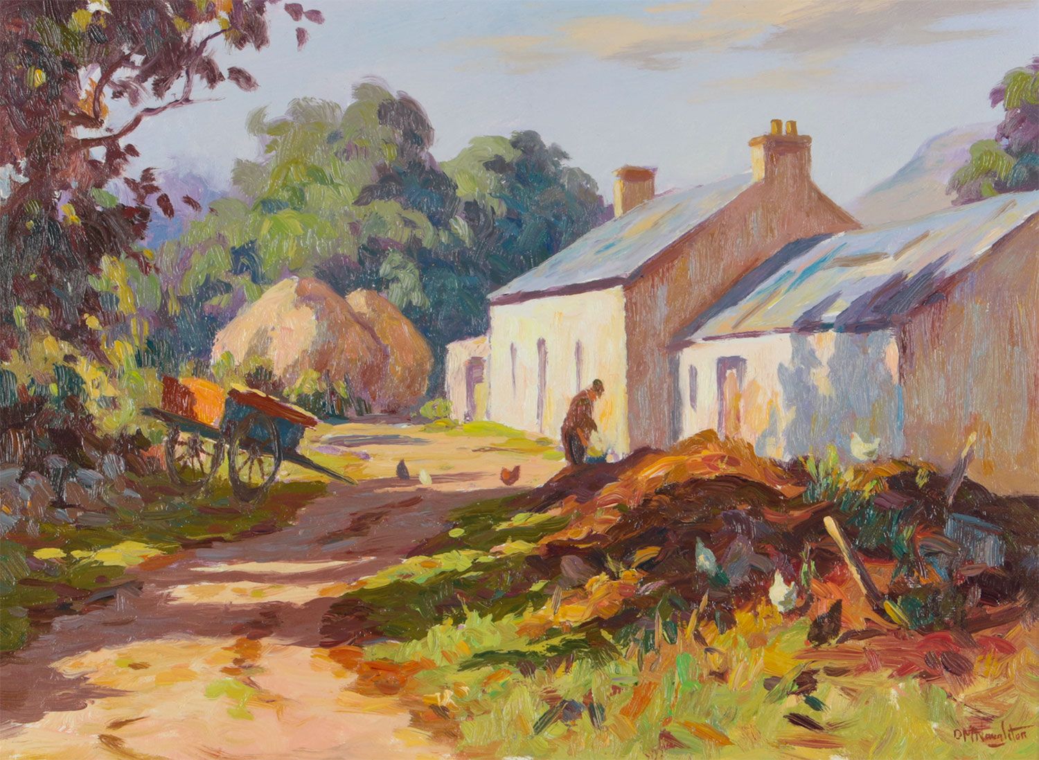 FEEDING CHICKENS IN THE FARM YARD by Donal McNaughton at Ross's Online Art Auctions