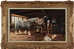 THE OLD GREY WITH THE BLACKSMITH by Stephen Cummings at Ross's Online Art Auctions
