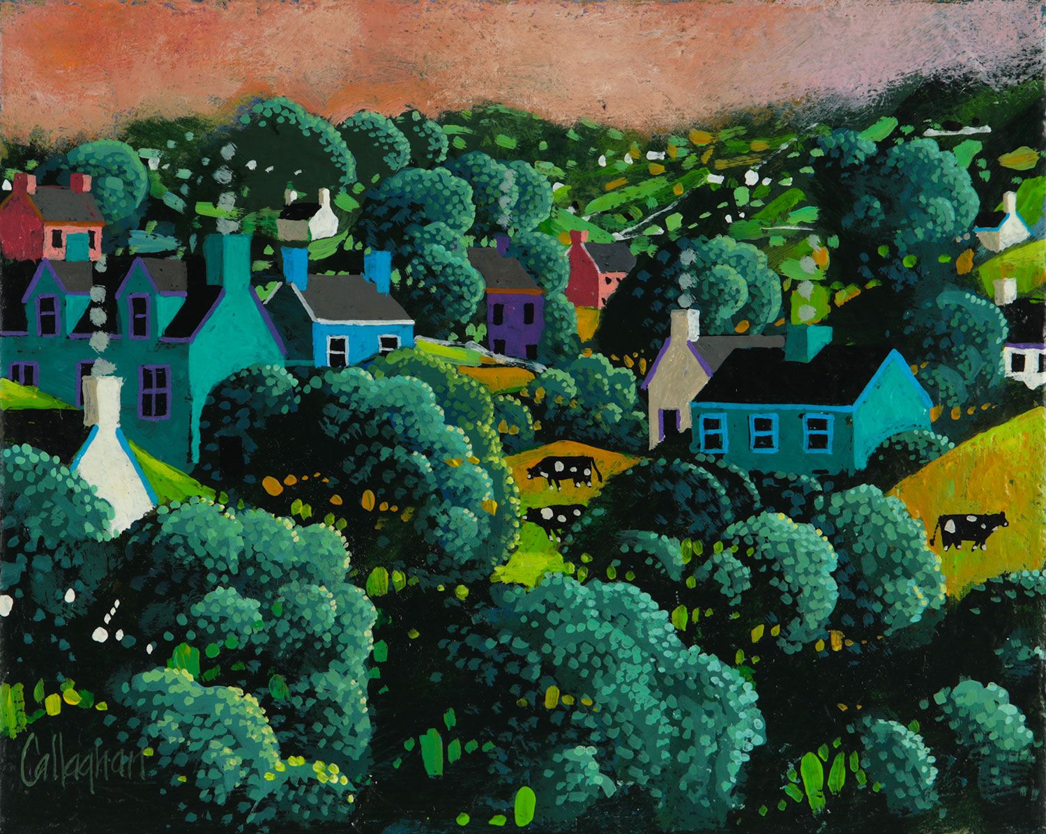 CATTLE GRAZING BY WOODLANDS by George Callaghan at Ross's Online Art Auctions