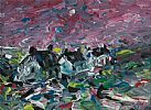COTTAGES UNDER THE NIGHT SKY ABSTRACT by Sean Lorinyenko at Ross's Online Art Auctions