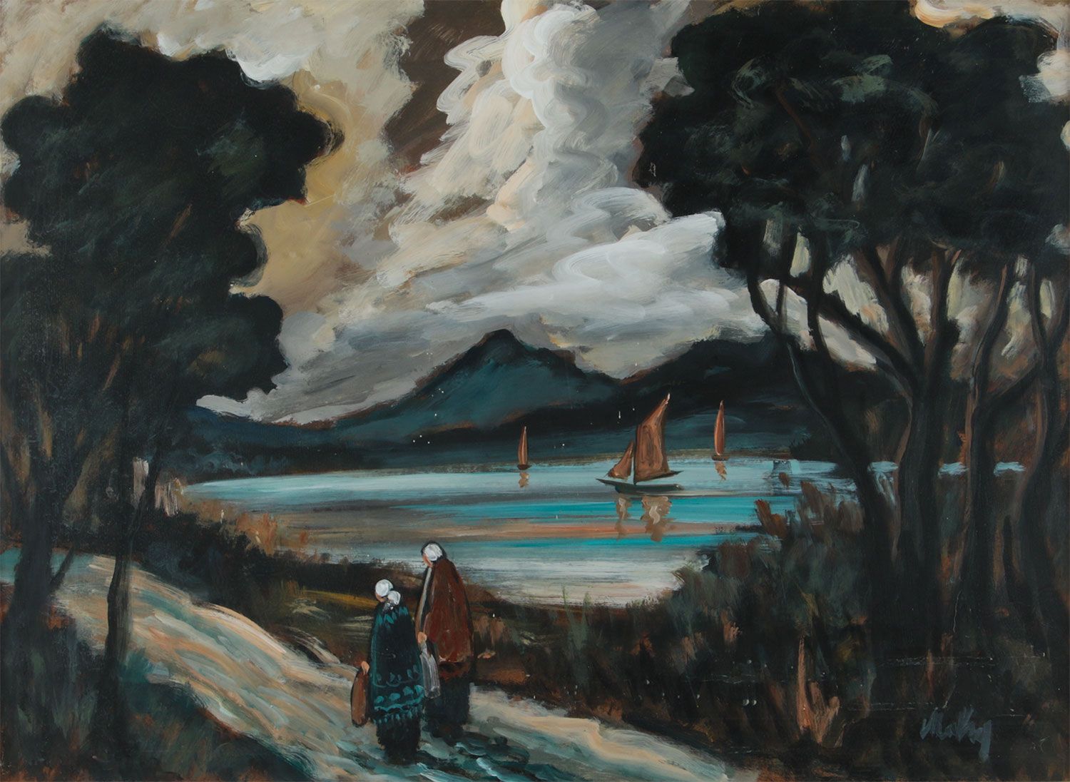 ON THE PATH BY THE LOUGH by Markey Robinson at Ross's Online Art Auctions