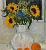 STILL LIFE, SUNFLOWERS IN A WHITE VASE by Dennis Orme Shaw at Ross's Online Art Auctions