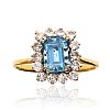 18CT GOLD BLUE TOPAZ & DIAMOND RING at Ross's Online Art Auctions