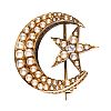 9CT GOLD SEED PEARL & DIAMOND CRESCENT BROOCH at Ross's Online Art Auctions