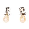 18CT WHITE GOLD CULTURED PEARL & DIAMOND EARRINGS at Ross's Online Art Auctions