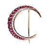 VICTORIAN 18CT GOLD RUBY & DIAMOND CRESCENT BROOCH at Ross's Online Art Auctions