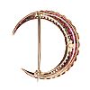 VICTORIAN 18CT GOLD RUBY & DIAMOND CRESCENT BROOCH at Ross's Online Art Auctions