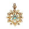 HIGH CARAT GOLD TURQUOISE & SEED PEARL PENDANT/BROOCH at Ross's Online Art Auctions