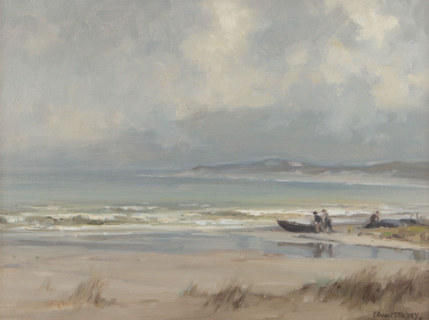 LAUNCHING THE BOAT , MARBLE HILL , DONEGAL by Frank McKelvey RHA RUA at Ross's Online Art Auctions