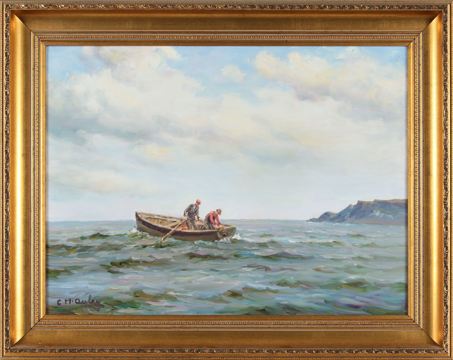 PULLING IN THE NETS, REDBAY , COUNTY ANTRIM by Charles McAuley at Ross's Online Art Auctions