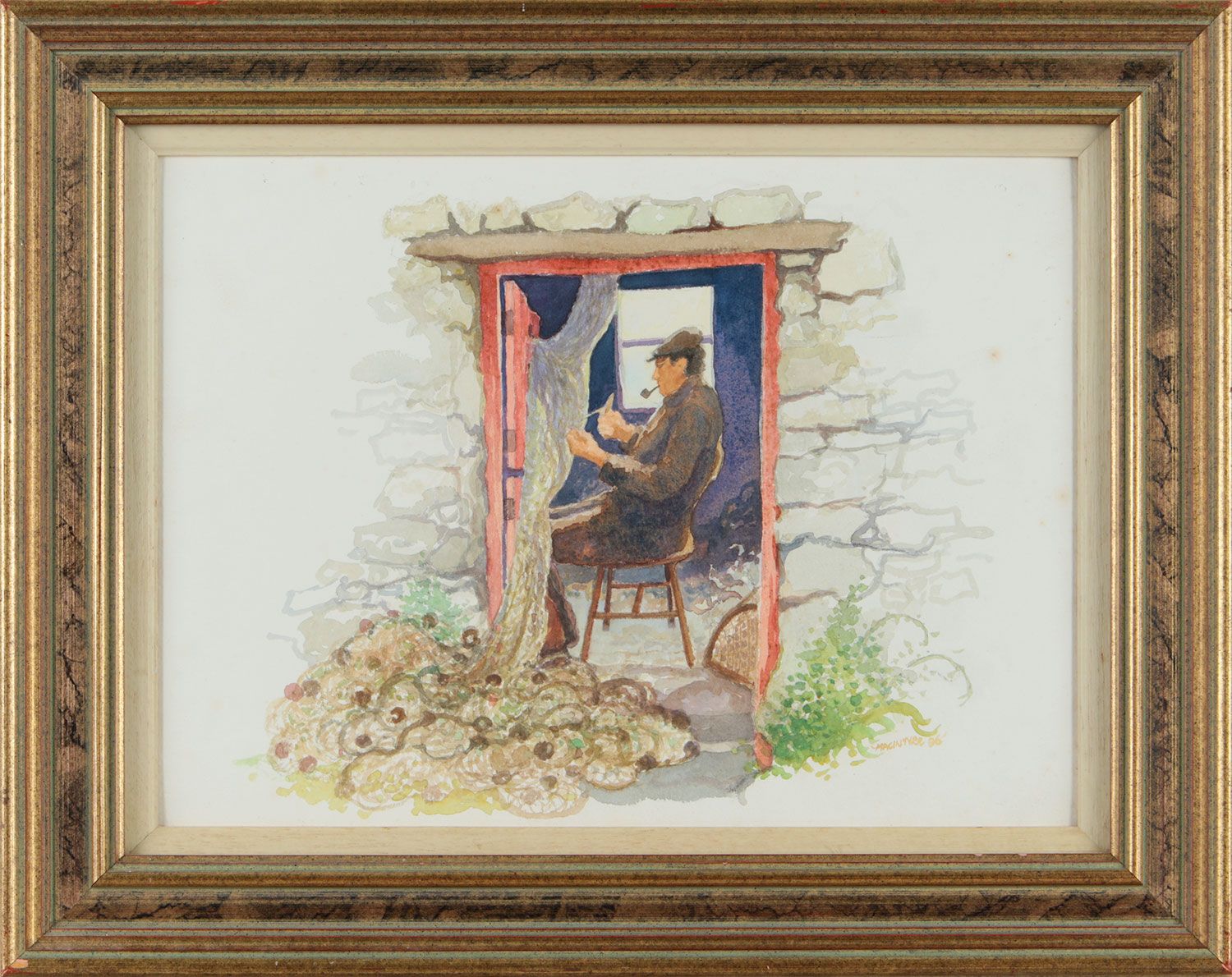 MENDING NETS, ROUNDSTONE, CONNEMARA by James Macintyre RUA at Ross's Online Art Auctions