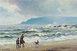 WINDY DAY ON THE ANTRIM COAST by Charles McAuley at Ross's Online Art Auctions