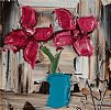 CERISE FLOWERS IN A BLUE VASE by Colin Flack at Ross's Online Art Auctions