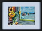  OUR WINDOW VIEW OF SUNFLOWERS AND HORSE RACING ON DOWNINGS BEACH by Sean Lorinyenko at Ross's Online Art Auctions