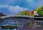 THE CURRACH MEN AT THE HA'PENNY BRIDGE, DUBLIN by Sean Lorinyenko at Ross's Online Art Auctions