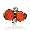 14CT GOLD CORAL & DIAMOND RING at Ross's Online Art Auctions
