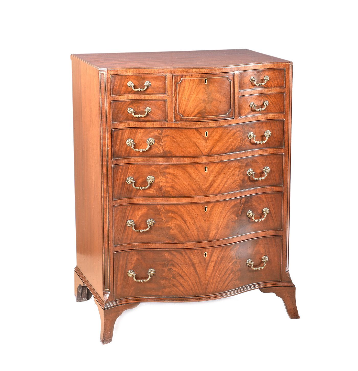 FINE EDWARDIAN SERPENTINE FRONT CHEST at Ross's Online Art Auctions