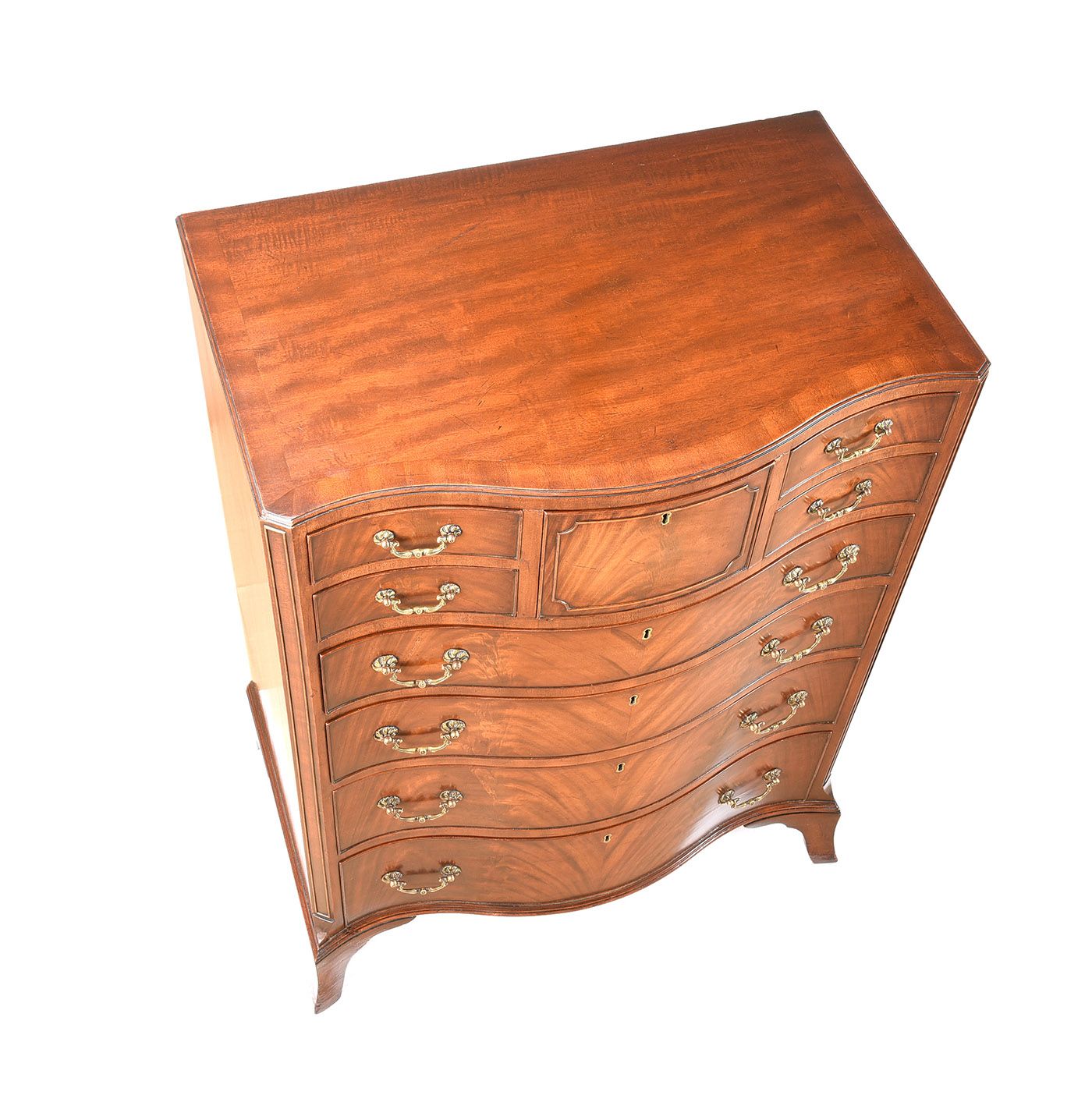 FINE EDWARDIAN SERPENTINE FRONT CHEST at Ross's Online Art Auctions