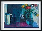 STILL LIFE , FLOWERS AND BLUE BOTTLE by Brian Ballard RUA at Ross's Online Art Auctions