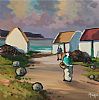 IRISH COTTAGES BY THE SHORE by Desmond Monroe at Ross's Online Art Auctions