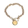 9CT GOLD BRACELET & MOUNTED COIN PENDANT at Ross's Online Art Auctions