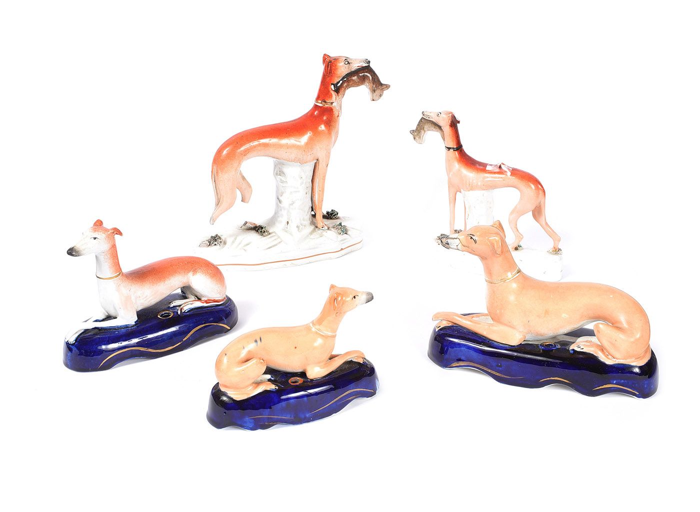 FIVE STAFFORDSHIRE GREYHOUNDS at Ross's Online Art Auctions