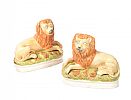 PAIR OF VICTORIAN STAFFORDSHIRE LIONS at Ross's Online Art Auctions