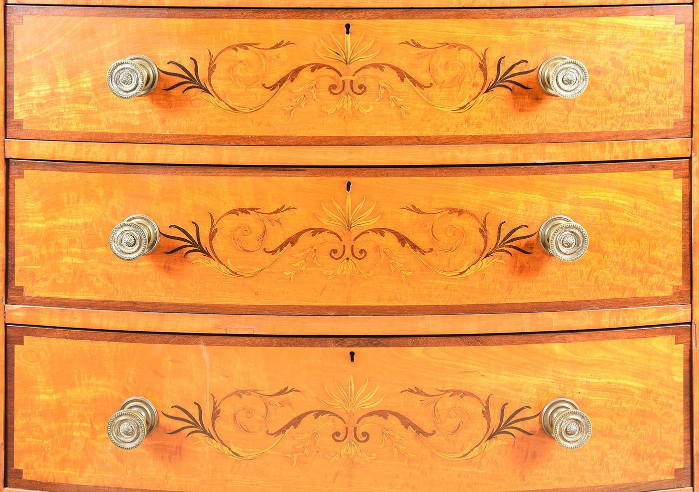 FINE GEORGIAN INLAID SATINWOOD BOW FRONT CHEST at Ross's Online Art Auctions