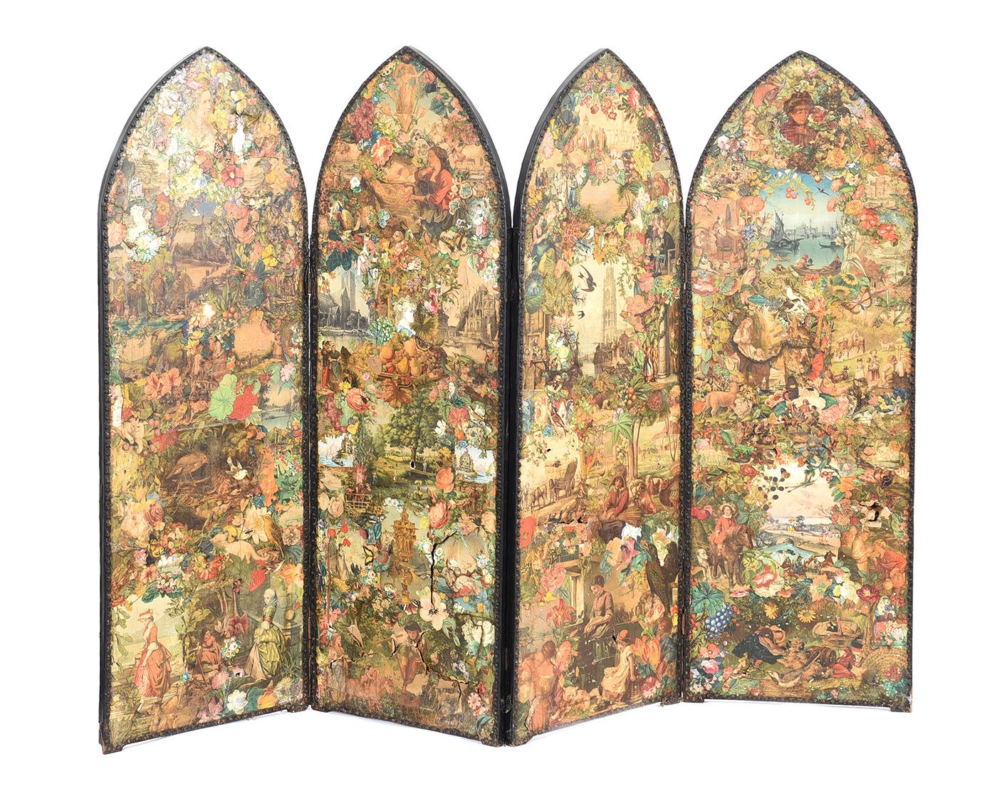 VICTORIAN COLLAGE FOUR FOLD SCREEN at Ross's Online Art Auctions