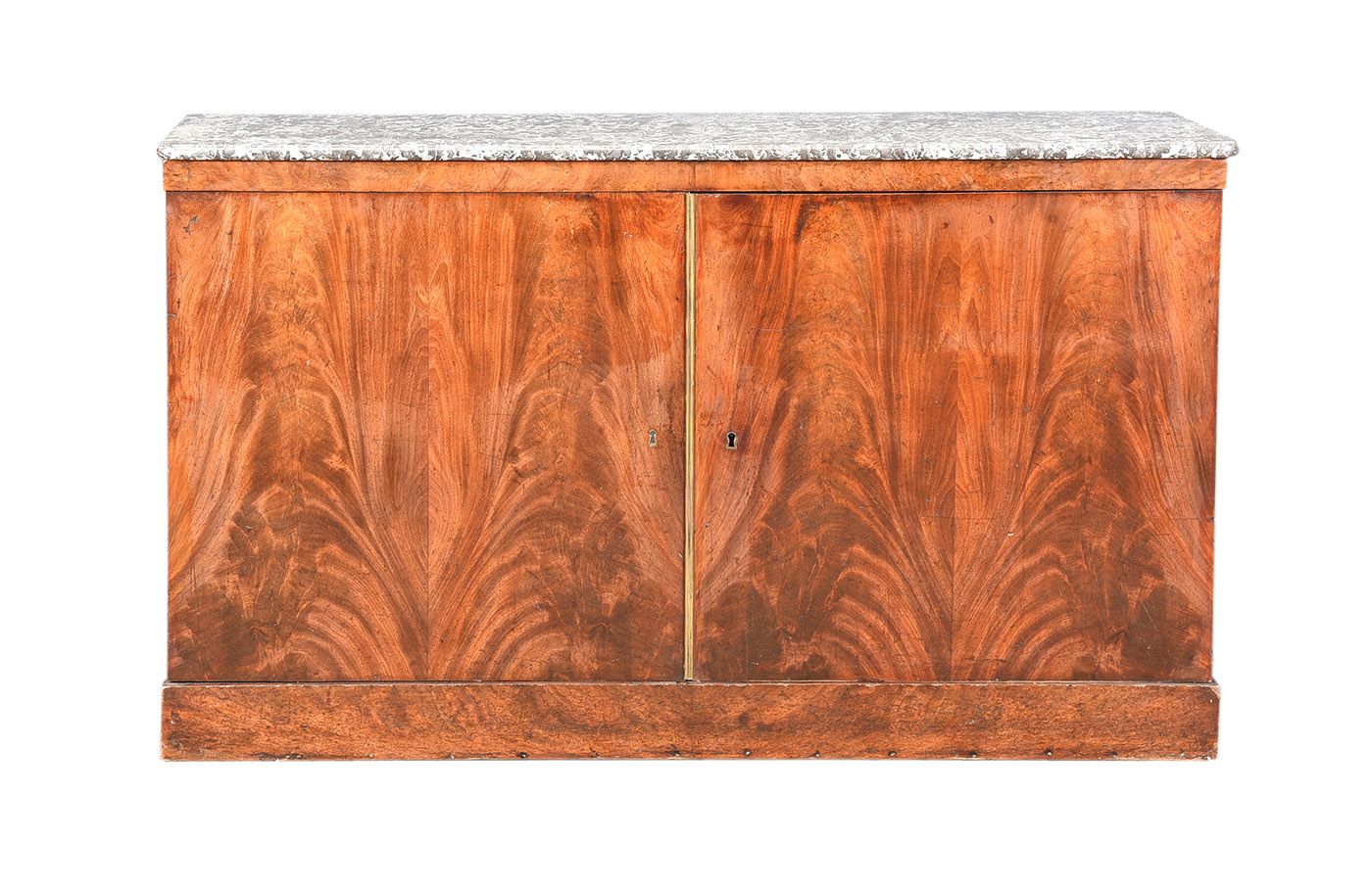 REGENCY FEATHERED MAHOGANY MARBLE TOP SIDE CABINET at Ross's Online Art Auctions
