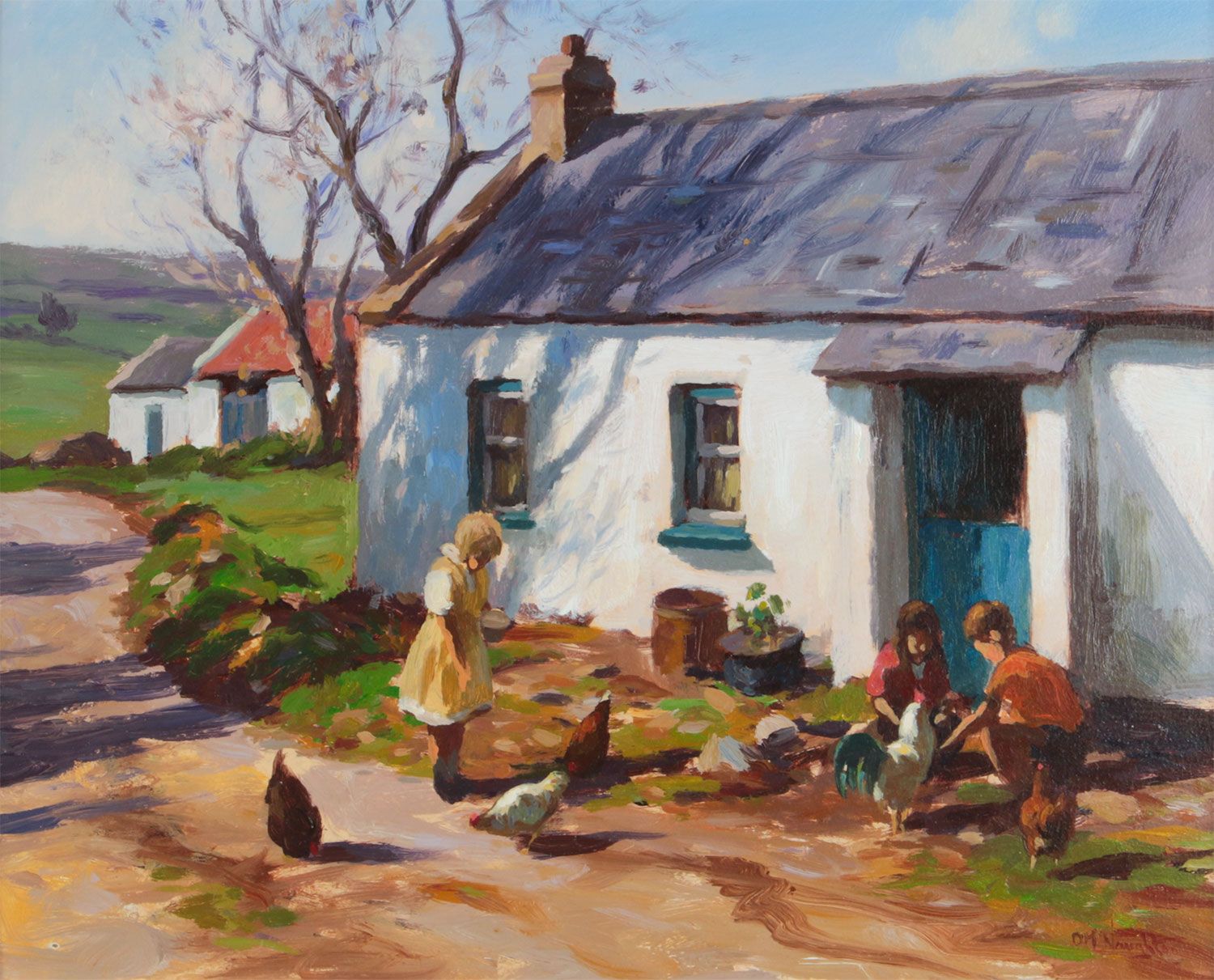 FEEDING CHICKENS by Donal McNaughton at Ross's Online Art Auctions