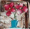 CERISE FLOWERS IN A TEAL VASE by Colin Flack at Ross's Online Art Auctions