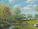 SHEEP GRAZING BY A RIVER by Audrey Bell at Ross's Online Art Auctions