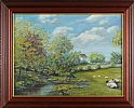 SHEEP GRAZING BY A RIVER by Audrey Bell at Ross's Online Art Auctions