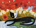 BLACK CAT AND DAISIES by Continental School at Ross's Online Art Auctions