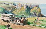 THE CAUSEWAY TRAM PASSING DUNLUCE CASTLE by John Wright at Ross's Online Art Auctions